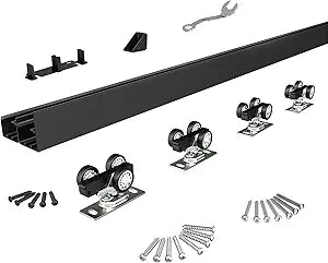 Sdstone Heavy Duty Bypass Door Hardware 72"/6FT,Aluminum Sliding Closet Door Track Hardware for Cabinet Closet, Pocket Door Track Rail Set for 2 Door System,Smoothly and Quietly,Black