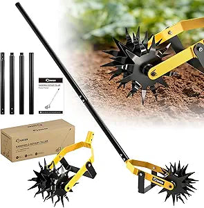 SAKER Rotary Cultivator Hand Tiller Tool  2-in-1 Manual Garden Tiller & Weeder with Adjustable 72.4in Long Handle, 3-Blade Steel Rotary, Heavy Duty Soil Cultivator for Raised Beds, Yard & Garden