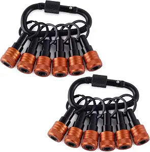Bit Holder Keychain 12 Pcs, 1/4-Inch Hex Shank, Quick Release, Orange