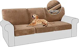 PrinceDeco Sofa Cover, 3Pcs Velvet Couch Covers, Camel, Furniture Cover Type, Pet Friendly, Durable, Soft, Machine Washable, Non-Slip