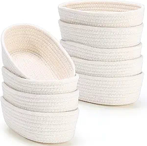 Yinkin 12 Pack Small Storage Basket Cute Natural Cotton Rope Woven Basket Tiny Boho Decorative Toy Storage Bin Gift Baskets for Home Organizing, Closet, Shelf, Nursery, Bathroom(Oval,Beige)