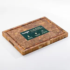 Yes4All Durable Teak Cutting Boards for Kitchen, [24''Lx18''Wx1.5 Thick] Extra Large End Grain Cutting Board, Pre Oiled Wood Cutting Boards, Thick Chopping Board w/Juice Grooves and Easy Grip Handle