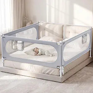 3-Side King Size Bed Rail for Toddlers with Headboard Rod, No-Drill Baby Bed Rail Guard, Adjustable Bed Side Rails for Kids, Bed Safety Rails with Child Lock for King Size Bed (78.7"x78.7"x74.8")