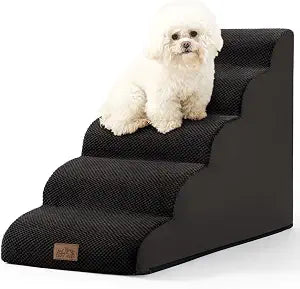 COZY KISS Dog Stairs for High Bed 22.6" H, Small Dog Step for Puppy, Older or Cat, Curved Ramp for Car, Ladder with High Density Foam, Lightweight, Durable, 15.7x33x22.6 inch, 5 Step, Black
