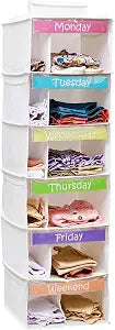 Kids Clothes Organizer, Weekly Clothes Organizer for Kids, Weekday 6 Shelf