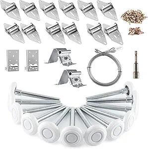 XiKe 2" Nylon Garage Door Roller 4" Stem and Hinges Kit with Top & Bottom Bracket Steel Wire Rope Screw Sleeve Hardware Set for 8 x 8 or 9 x 8 FT Door