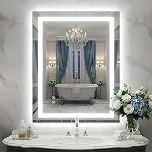 28X36 Inch LED Bathroom Mirror with Lights, Frontlit+ Backlit Bathroom Vanity Mirror for Wall, Ultra-Clear Tempered Glass, Shatter-Proof, Anti-Fog and Memory Function, ETL Listed