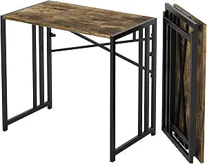 Lutown-Teen 35 inch Small Folding Computer Desk, Writing Gaming Computer Desk for Small Spaces, No Assembly Required Home Office Tale, Rustic Brown