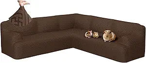Sectional Couch Covers L Shape Sofa Cover 1-Piece Stretch Corner Couch Covers Non Slip Washable Sofa Slipcovers Soft Fleece Furniture Protector for Dogs Pet (X-Large, Dark Brown)