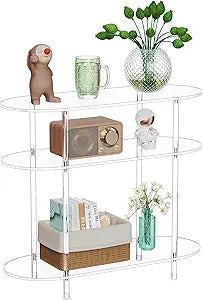 Clear Acrylic Console Table, 31.5" L x 11.8" W x 27.1" H, 3 Tier Oval Small Transparent Storage Shelf Side End Sofa Entry Entryway Table for Sofa, Foyer, Hallway, Living Room