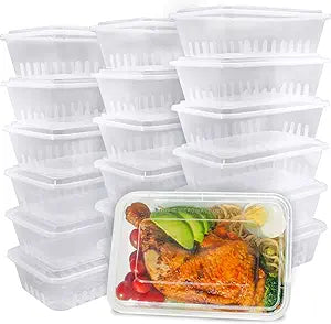 49oz Disposable Meal Prep Container Large For Food,50PK Plastic Storage Containers w/Lids Freeze Microwave Safe, Clear Bento Box Stackable BPA Free Reusable