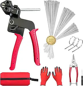Stainless Steel Cable Ties Gun Set with 300PCS Self-Locking Metal Zip Ties (100 Each of 7.8", 9.8", 11.8"), Heavy Duty Fastening Cutting and Release Zip Tie Tool Sets for Outdoor Fence, Exhaust Pipes.