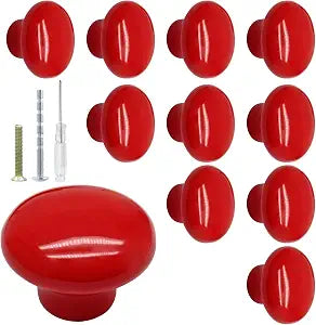 Biaungdo Red Ceramic Kitchen Cabinet Knobs, 32mm/1.26 Inch, 10 Pack