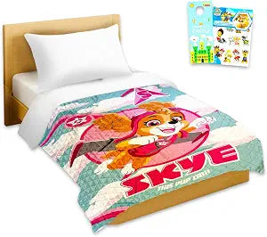 Paw Patrol Bedspread Twin Set - Bundle with Skye Quilted Bedspread for Twin Bed, Stickers, More | Paw Patrol Room Decor Bedding Set for Boys, Girls