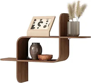 Umbra Montage Floating Wall Shelf Display Case, Made of Natural Bent Wood, Light Walnut
