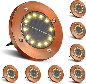 HOFLYW Outdoor In-Ground Lights Solar Disc Lights Outdoor Solar Garden Lights In Ground Solar Landscape Light 8 Pack 12 led for Pathway Yard Patio Walkway(Bronze, 8 Pack)