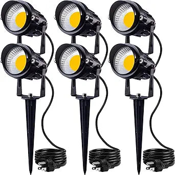 SUNVIE LED Outdoor Spotlight 12W Landscape Lighting 120V AC Waterproof Landscape Lights Spot Lights for Yard with Spiked Stake Warm White Flag Light Garden Decorative Lamp with US 3-Plug in (6 Pack)