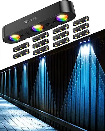 Solar Outdoor Fence Lights Solar Powered 12 Pack, Upgraded 50LM RGB Outdoor Solar Lights with Sync Group Control & 10 Light Modes, Solar Lights Outdoor Waterproof IP65 for Outside Porch, Wall, Deck