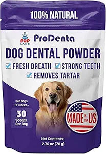Pup Labs ProDenta, All-Natural Dog Dental Powder for Teeth Cleaning, Dental Powder for Dogs Teeth with Breath Freshener. Easy to use for Tartar Removal and Leaky Gums. Made in USA, 30 Servings