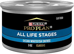 Purina Pro Plan High Protein Wet Cat Food All Life Stages Ocean Whitefish Pate Classic Entree 3 oz (Pack of 24)