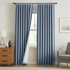 Pinch Pleated Curtains 100% Blackout Linen Curtains 84 Inches Long for Bedroom Living Room, Natural Memory Trained Thermal Insulated Room Darkening Window Pleat Drapes with Hooks, 2 Panels