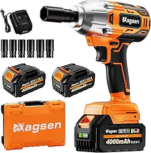 Cordless Impact Wrench 700 FT-LBS(950N.m) 1/2 Impact Gun High Torque Electric Impact Driver Cordless Impact Wrench with 21V 2x4.0Ah Battery 6 Sockets&Case for Home Car Tire Lug Nut Removal Tool