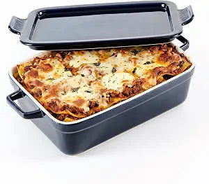OVENTE 3 Qt Rectangular Ceramic Baking Dish with Lid, Blue BP13BL