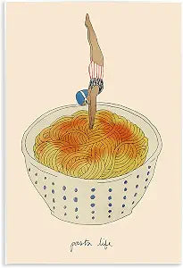 Swimmer with Pasta Bowl Graphic, 10 x 15 Inch Mounted Print on Wall Plaque