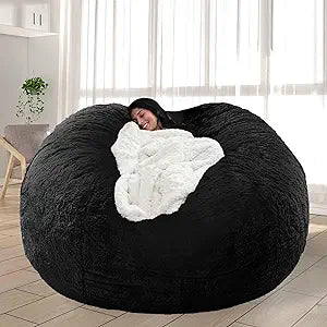 7FT Bean Bag Chair for Adults Kids No Filler Soft Oversized Round Giant Beanbag Chair Lazy Sofa Reading Chair Cover, Black