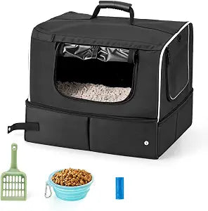 Cat Enclosed Travel Litter Box Kit with Lid Odorless Dustless, Lightweight Cat Portable Foldable Litter Box for Indoor and Car
