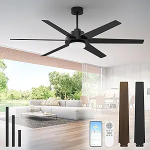 64 inch Ceiling Fans with Lights and Remote&APP,Industrial Ceiling Fan Reversible Quiet DC Motor, 6 Speed 3 CCT Dimiable, Modern Large Ceiling Fan for Living Room Farmhouse Patios Outdoor Gazebo Black