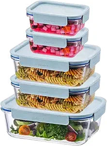 LocknLock LNG455S5M The Clear Heat-Resistant Borosilicate Glass Food Storage Set, 10-Piece (5 Containers + 5 Lids) - Mint