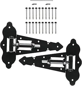Advantage Industries 8 Self-Closing T Hinge | Industrial Stainless-Steel Gate Hinge | Horizontal Adjustable | Heavy-Duty Enclosed Spring | 2-Side Gate Attachment | Wood Gate Hinge (Pair)  Black