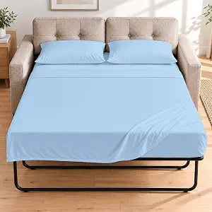 Cottingon Sleeper Sofa Bed Sheet Set, 4 Pcs Queen 6'' Drop, Light Blue, Brushed Microfiber Polyester