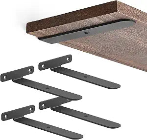 Mkono 4 Pack Shelf Brackets, 6 Inch Hidden Floating Black Metal L Brackets