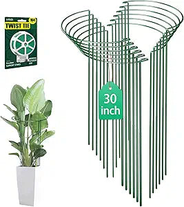 12 Pack 30 inch Plant Support Stakes, Heavy-Duty Half Round Peony Support, Garden Plant Stakes Cage for Outdoor Plants, Peony, Tomato, Hydrangea, (15ln Support +15ln Stainless Extension Tubes)