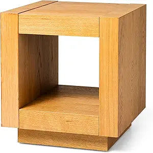 Maven Lane Artemis Side Table  22 Inch Square Table with Storage  Natural Solid Wood  Ideal for Living Room and Bedroom