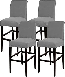Turquoize Stretch Bar Stool Cover Counter Stool Pub Chair Slipcover for Dining Room Cafe Barstool Slipcover Removable Furniture Chair Seat Cover Jacquard Fabric with Elastic Bottom Set of 4, Dove
