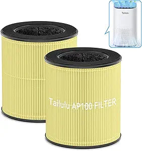 Tailulu Official AP100 Air Purifier Replacement Filter, 3-in-1 Air Purifier Filter, True H13 HEPA Filter, 2Pack(Yellow)