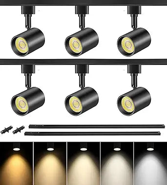 VANoopee 5-Color 6-Light LED Track Lighting Kit with 6.6FT H Type Track Lighting Rail, LED Track Light Heads Dimmable Modern Kitchen Track Lighting Fixtures Ceiling Spotlight, CRI90+ 10W 800lm Black