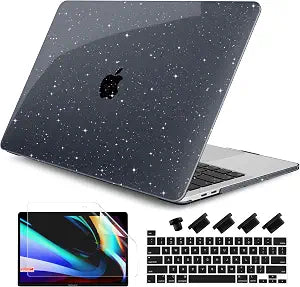 DONGKE for MacBook Pro 13 inch Case 2023 2022 2021 2020 Release Model A2338 M2/M1 A2289 A2251 with Touch Bar & Touch ID, Glitter Bling Plastic Hard Shell Case & Keyboard Cover, Star Black