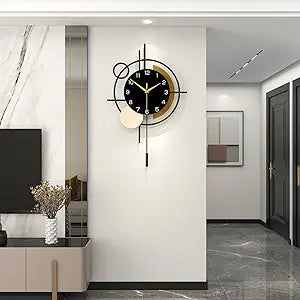 Large Wall Clock for Living Room Decor Modern Wall Clock with Pendulum Silent Quartz Battery Operated Metal Decorative Clock for Dining Room,Kitchen,Home,Bathroom,Bedroom,17.7x27.3 in