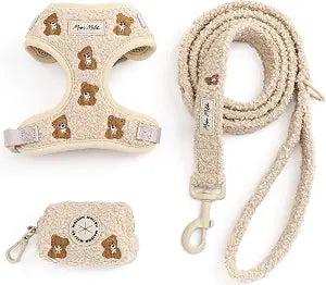 Embroidered Matching Dog Harness and Leash Set with Poop Bag  No Pull, Adjustable, Padded, Breathable Harness for Puppies, Extra Small Dogs, Small Dogs, and Medium Dogs (Medium)