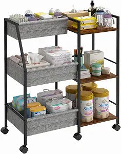 Rolling Nursery Diaper Caddy Organizer Cart, 3-Tier with Dividers
