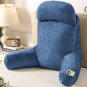 Reading Pillow for Sitting in Bed Couch Adult, Back Pillow for Bed Sitting Up, Back-Rest Support Cushion with Pockets and Arms, Watching TV, Relaxing, Reading, Navy Blue