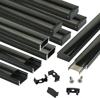Muzata 10Pack 3.3FT Black LED Strip Channel with Smoky Cover U1SW BB