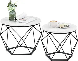 VASAGLE Small Round Coffee Table Set of 2, with Steel Frame