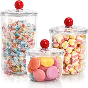 3 Pack Clear Candy Jar, Airtight Plastic Cookie Jars with Lids