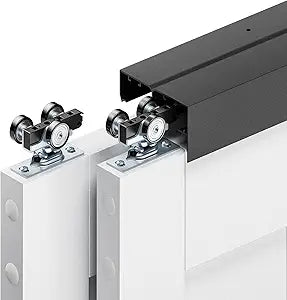 6FT Bypass Door Hardware, Closet Door Track, Top-Mounted Style, Made of Heavy Duty Aluminum, Smoothly and Quietly, for 2 Doors System - Fit Min Door Panel Width of 36.5in, Black