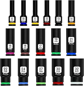 1/2 Impact Socket Set  16 Pieces Metric Sizes (8mm - 32mm)  Impact Wrench Tool Kit, Car Tool Kit and Hand Tools  Tool Set for Automotive Tools, Mechanic Tool Set, and Tool Kit for Home